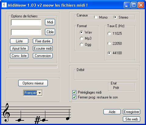 un copie d ecran de midimeow en francais un outil de conversion midi vers mp3