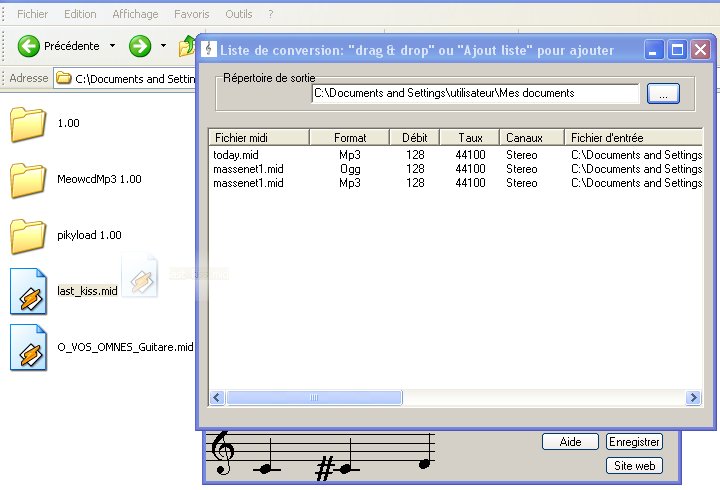 liste midi à mp3 drag and drop